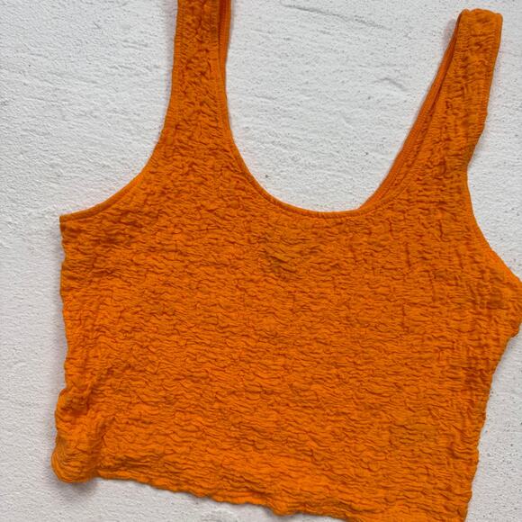 A New Day Orange Textured Crop Tank Top XS Sleeveless Scoop Neck Stretch - Picture 2 of 5